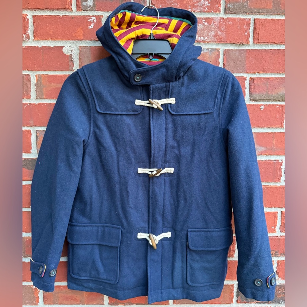 Mini Boden Toggle & Zip Wool Blend Navy Blue Hooded Sz 11-12Y Duffle Pea Coat F3